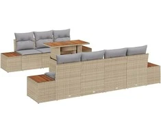 Sodo Sofų Rinkinys su saugykla 8 pcs Smėlio Poli ratanas