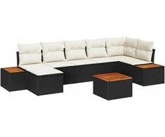 Lauko baldų komplektas Sodo Sofų Rinkinys su pagalve 8 pcs Juoda Poli ratanas