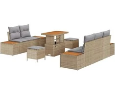 Lauko baldų komplektas Sodo Sofų Rinkinys 8 pcs Smėlio poliratanas