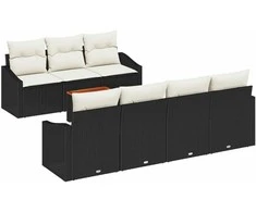 Lauko baldų komplektas Sodo Sofų Rinkinys 8 pcs Juoda ir kreminė poliratanas