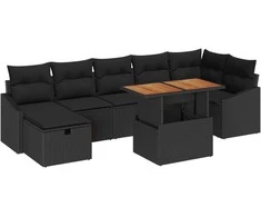 Lauko baldų komplektas Sodo Sofų Rinkinys su pagalve 8 pcs Juoda poliratanas