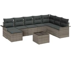 Sodo Sofų Rinkinys su pagalve 9 pcs Juoda Poli ratanas