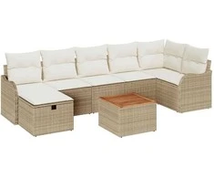Lauko baldų komplektas Sodo Sofų Rinkinys su pagalve 8 pcs Smėlio Poli ratanas