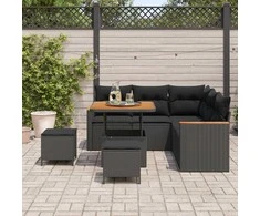 Lauko baldų komplektas Sodo Sofų Rinkinys 8 pcs Juoda poliratanas