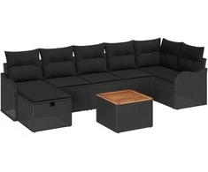 Sodo Sofų Rinkinys su pagalve 8 pcs Juoda poliratanas
