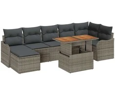 Sodo Sofų Rinkinys su saugykla 8 pcs Pilka Poli ratanas