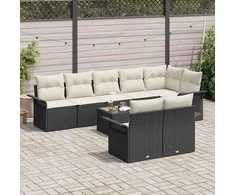 Lauko baldų komplektas Sodo Sofų Rinkinys su saugykla 9 pcs Juoda poliratanas