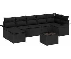 Lauko baldų komplektas Sodo Sofų Rinkinys su pagalve 8 pcs Juoda poliratanas