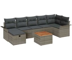 Lauko baldų komplektas Sodo Sofų Rinkinys su pagalve 8 pcs Pilka Poli ratanas