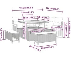 Sodo Sofų Rinkinys su pagalve 8 pcs Pilka