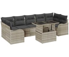 Lauko baldų komplektas Sodo Sofų Rinkinys su pagalve 8 pcs Šviesiai pilka Poli ratanas
