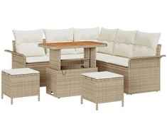 Sodo Sofų Rinkinys su pagalve 8 pcs Bežinė ir kreminė