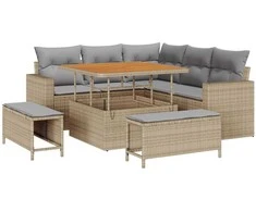 Lauko baldų komplektas Sodo Sofų Rinkinys 8 pcs Smėlio poliratanas