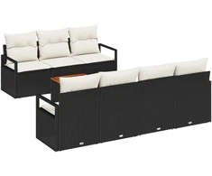 Lauko baldų komplektas Sodo Sofų Rinkinys su pagalve 8 pcs Juoda poliratanas