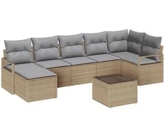 Lauko baldų komplektas Sofos komplektas su pagalve 8 pcs Smėlio poliratanas