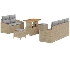 Lauko baldų komplektas Sodo Sofų Rinkinys su pagalve 8 pcs Smėlio poliratanas
