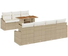 Lauko baldų komplektas Sodo Sofų Rinkinys su saugykla 8 pcs Smėlio Poli ratanas