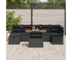 Lauko baldų komplektas Sodo Sofų Rinkinys su pagalve 8 pcs Juoda poliratanas