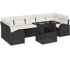 Sodo Sofų Rinkinys su pagalve 8 pcs Juoda Poli ratanas