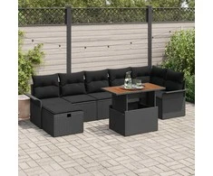 Lauko baldų komplektas Sodo Sofų Rinkinys su pagalve 8 pcs Juoda poliratanas