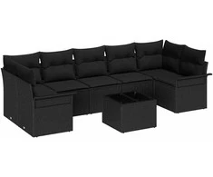 Sodo Sofų Rinkinys su pagalve 8 pcs Juoda poliratanas