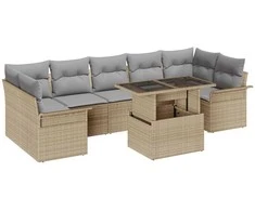 Sodo Sofų Rinkinys su pagalve 8 pcs Smėlio Poli ratanas