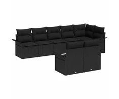 Lauko baldų komplektas Sodo Sofų Rinkinys su saugykla 8 pcs Juoda poliratanas