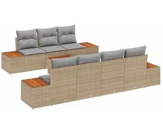 Sodo Sofų Rinkinys su saugykla 8 pcs Smėlio Poli ratanas