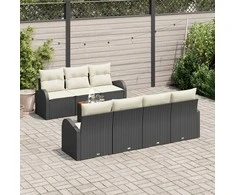 Lauko baldų komplektas Sodo Sofų Rinkinys su pagalve 8 pcs Juoda poliratanas
