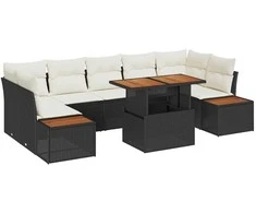 Lauko baldų komplektas Sodo Sofų Rinkinys su saugykla 8 pcs Juoda Poli ratanas