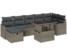 Lauko baldų komplektas Sodo Sofų Rinkinys su pagalve 8 pcs Pilka Poli ratanas