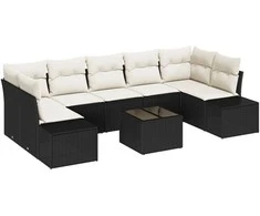 Lauko baldų komplektas Sodo Sofų Rinkinys 8 pcs Juoda ir kreminė poliratanas