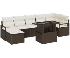 Sodo Sofų Rinkinys su saugykla 8 pcs Ruda Poli ratanas