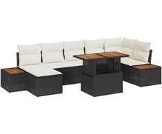 Sodo Sofų Rinkinys su saugykla 8 pcs Juoda Poli ratanas