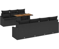 Sodo Sofų Rinkinys su saugykla 8 pcs Juoda Poli ratanas