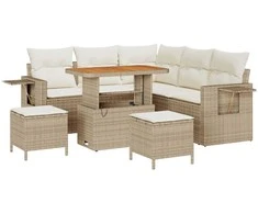 Sofa Sodo Sofų Rinkinys 9 pcs Bežinė ir kreminė poliratanas