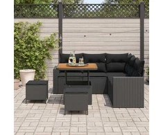 Lauko baldų komplektas Sodo Sofų Rinkinys 8 pcs Juoda poliratanas