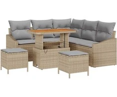 Sodo Sofų Rinkinys su pagalve 8 pcs Smėlio Poli ratanas