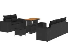 Lauko baldų komplektas Sodo Sofų Rinkinys 8 pcs Juoda poliratanas