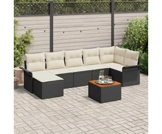 Lauko baldų komplektas Sodo Sofų Rinkinys su pagalve 8 pcs Juoda poliratanas