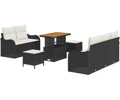 Lauko baldų komplektas Sodo Sofų Rinkinys su pagalve 8 pcs Juoda poliratanas