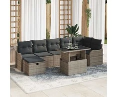 Lauko baldų komplektas Sodo Sofų Rinkinys su pagalve 8 pcs Pilka Poli ratanas