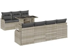 Lauko baldų komplektas Sodo Sofų Rinkinys su pagalve 8 pcs Šviesiai pilka Poli ratanas