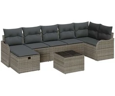 Lauko baldų komplektas Sodo Sofų Rinkinys su pagalve 8 pcs Pilka Poli ratanas