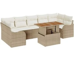 Lauko baldų komplektas Sodo Sofų Rinkinys su saugykla 8 pcs Smėlio Poli ratanas
