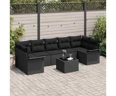 Sodo Sofų Rinkinys su pagalve 8 pcs Juoda poliratanas