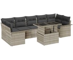 Sodo Sofų Rinkinys su pagalve 8 pcs Šviesiai pilka Poli ratanas