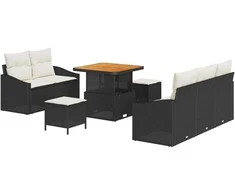 Lauko baldų komplektas Sodo Sofų Rinkinys su pagalve 8 pcs Juoda poliratanas