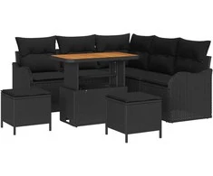 Lauko baldų komplektas Sodo Sofų Rinkinys su pagalve 8 pcs Juoda poliratanas