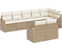 Lauko baldų komplektas Sodo Sofų Rinkinys 8 pcs Bežinė ir balta poliratanas